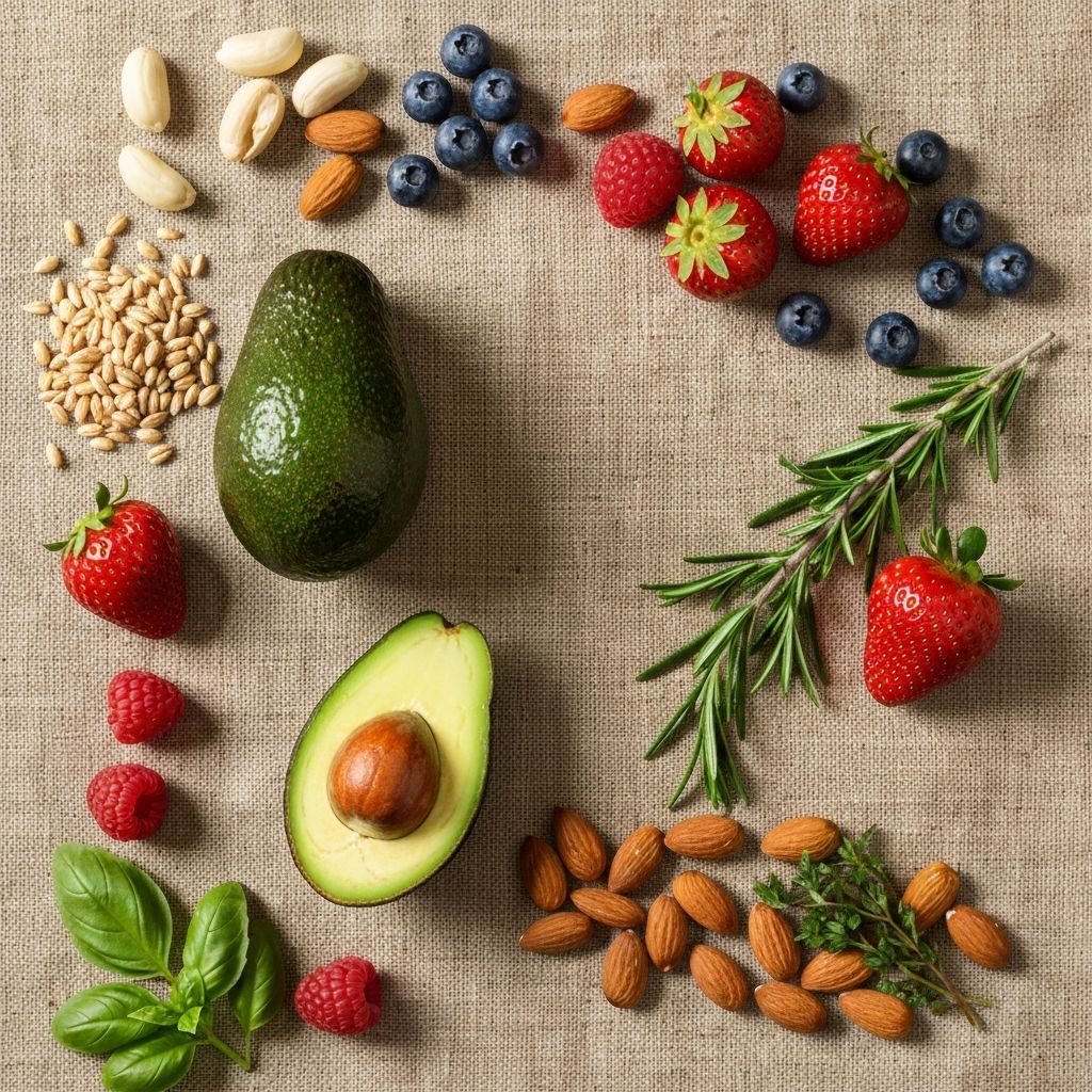 Aneka buah segar, kacang, dan biji-bijian sumber vitamin alami